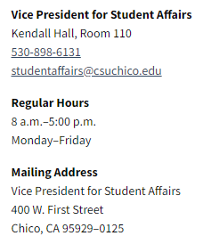 Student Affairs Office Info